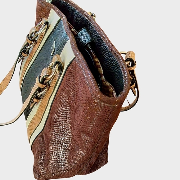 👜 Dana Buchman Brown Striped Tote Bag w/ Faux Suede Accents - Picture 5 of 16